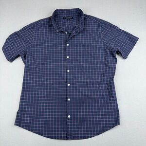 Mizzen+Main Navy Windowpane Short-Sleeve Button-Down Shirt